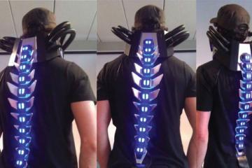 Biomechanical Spinal Armor with Glowing Vertebrae for Cosplay